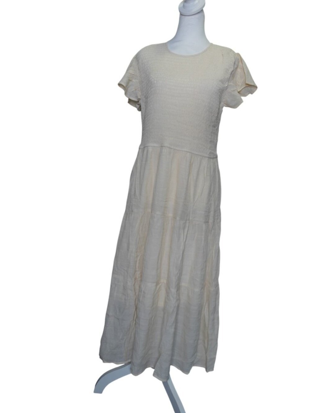 Perch by Blu Pepper Women's smocked long dress summer light cream size 1X NEW